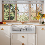 Modern Splash 795mm x 500mm x 220mm Fireclay White Single Bowl Fluted Butler Sink With Offset Waste And Overflow