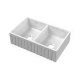 Modern Splash 795mm x 500mm x 220mm Fireclay White Double Bowl Fluted Butler Sink With Central Wastes And Overflow