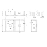 Modern Splash 795mm x 500mm x 220mm Fireclay White Double Bowl Fluted Butler Sink With Central Wastes And Overflow