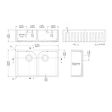 Modern Splash 795mm x 500mm x 220mm Fireclay White Double Bowl Fluted Butler Sink With Full Weir, Central Wastes And Overflows