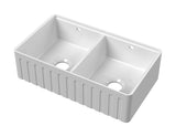 Modern Splash 795mm x 460mm x 220mm Fireclay White Double Bowl Fluted Butler Sink With Ledge