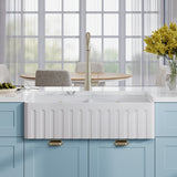 Modern Splash 795mm x 460mm x 220mm Fireclay White Double Bowl Fluted Butler Sink With Ledge