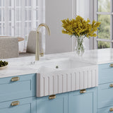 Modern Splash 795mm x 460mm x 220mm Fireclay White Double Bowl Fluted Butler Sink With Ledge