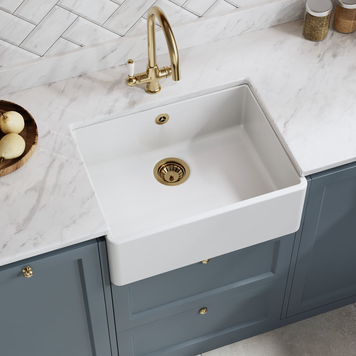 Modern Splash 595mm x 450mm x 220mm Fireclay White Single Bowl Butler Sink