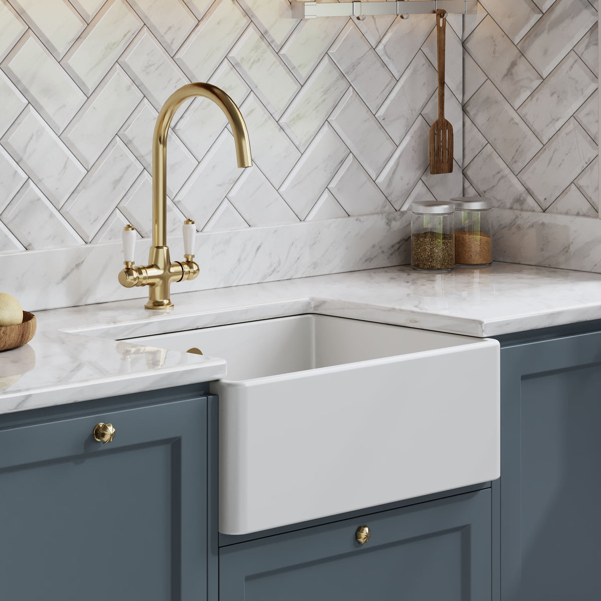 Modern Splash 595mm x 450mm x 220mm Fireclay White Single Bowl Butler Sink