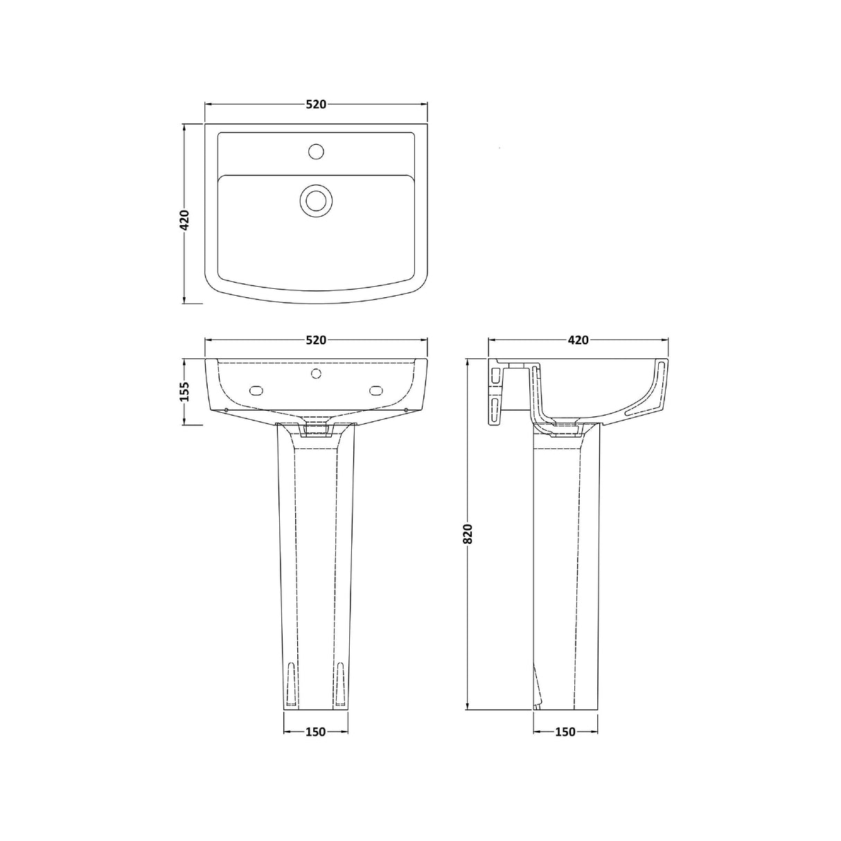 Modern Splash Bliss 520mm 1 Tap Hole Ceramic Basin & Pedestal