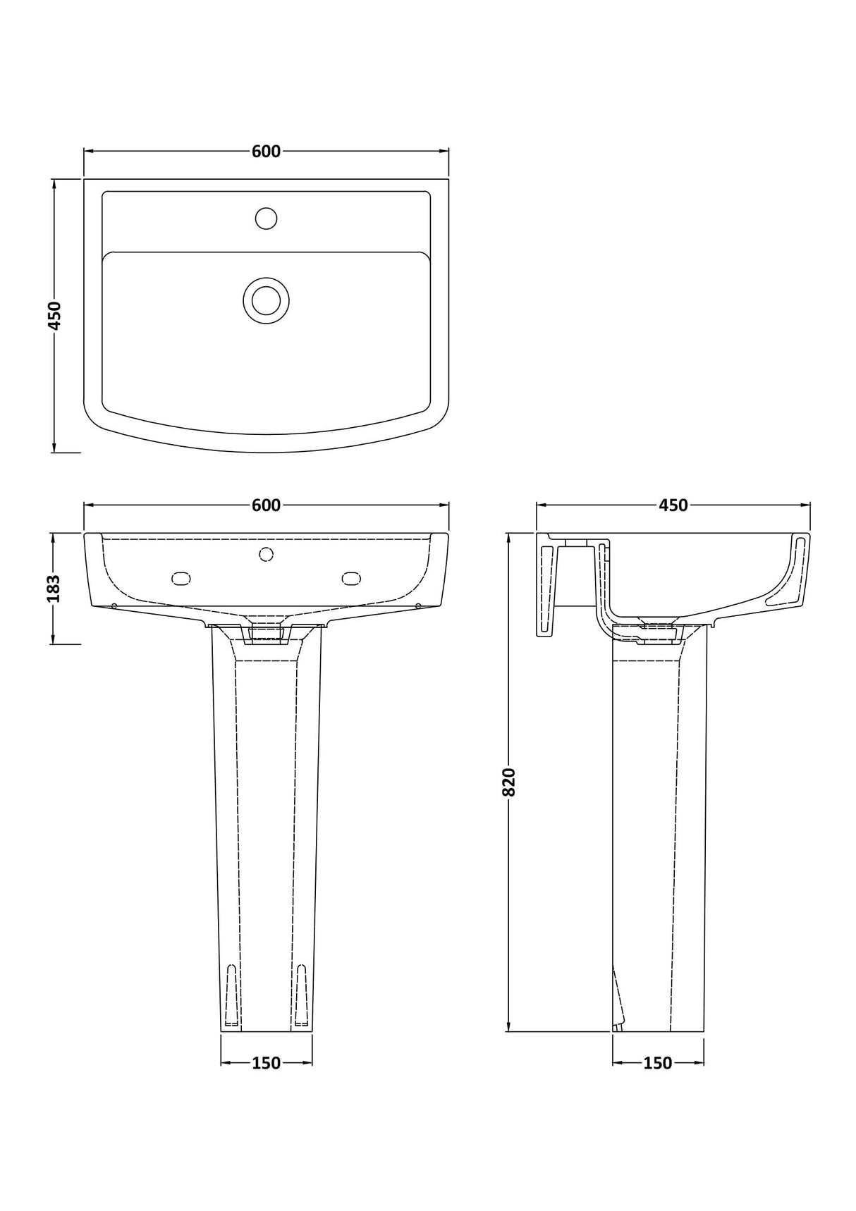 Modern Splash Bliss 600mm 1 Tap Hole Ceramic Basin & Pedestal