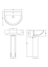 Modern Splash 1 Tap Hole 550mm Ceramic Basin & Pedestal