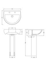 Modern Splash 2 Tap Hole 550mm Ceramic Basin & Pedestal