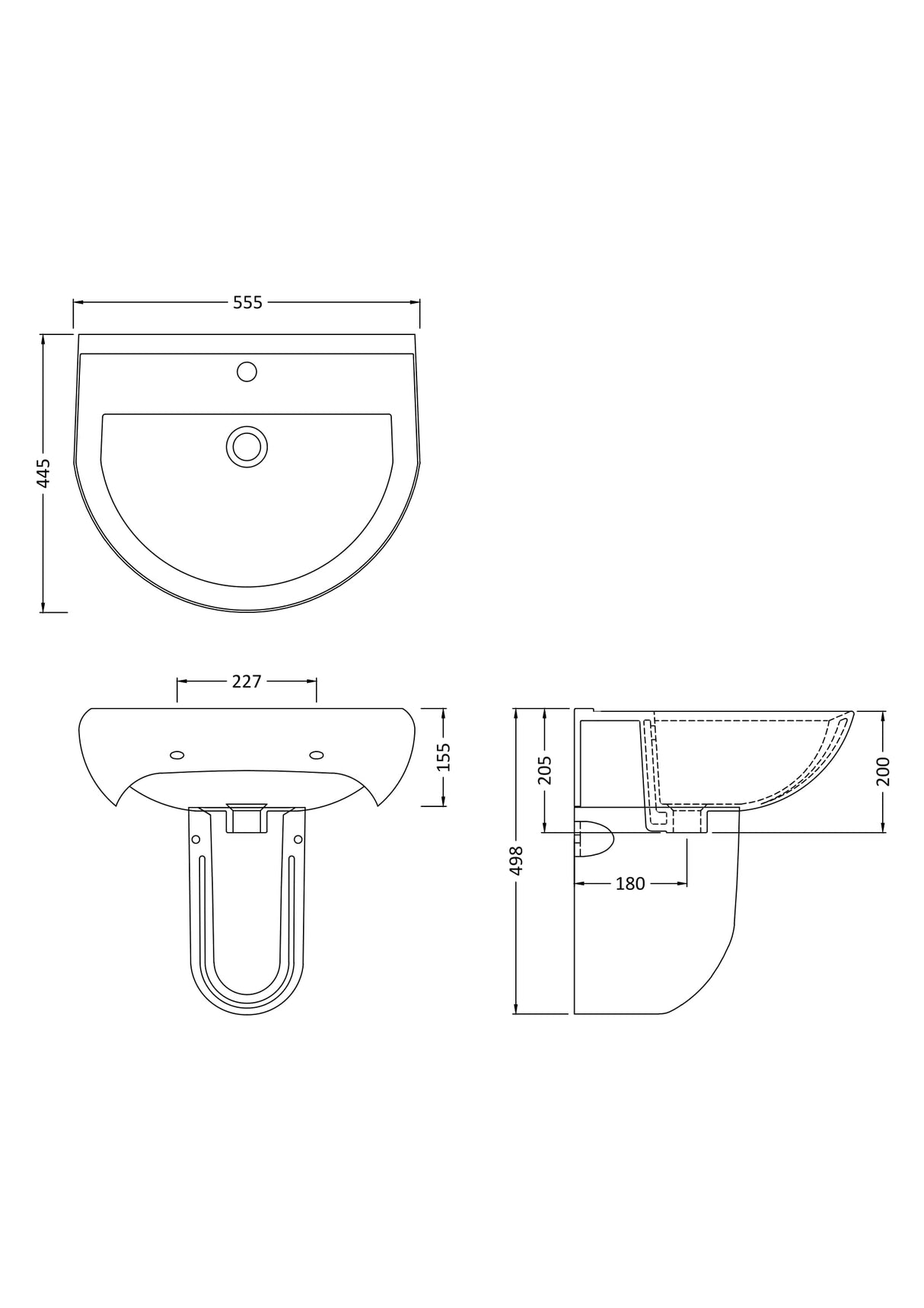 Modern Splash 1 Tap Hole 550mm Ceramic Basin & Semi Pedestal