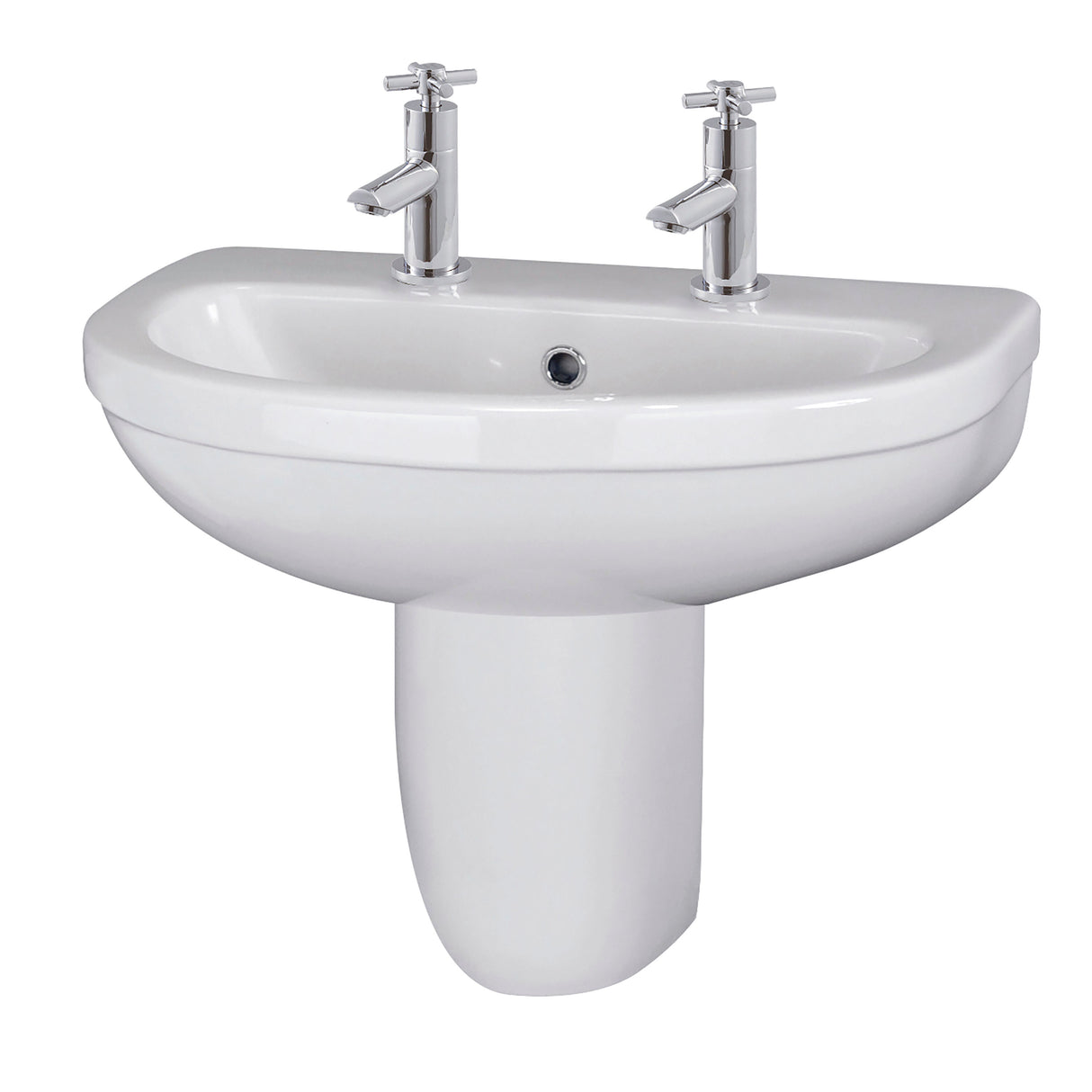 Modern Splash 2 Tap Hole 550mm Ceramic Basin & Semi Pedestal
