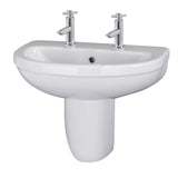 Modern Splash 2 Tap Hole 550mm Ceramic Basin & Semi Pedestal