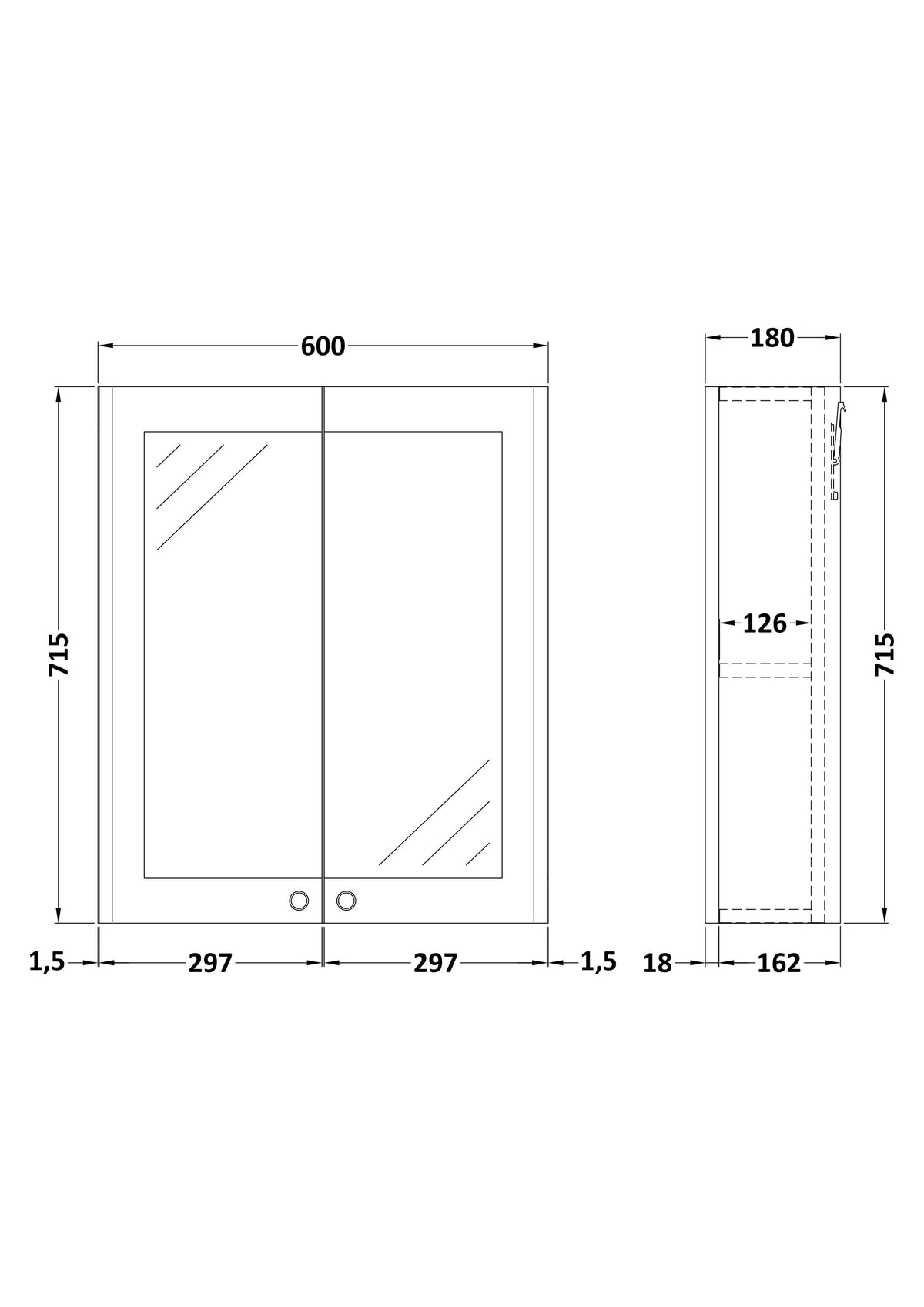 Modern Splash 600mm Soft Black Wall Hung Mirror Cabinet