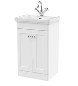 Modern Splash 500mm Satin White 2 Door Floor Standing Vanity Unit With 1 Tap Hole Basin