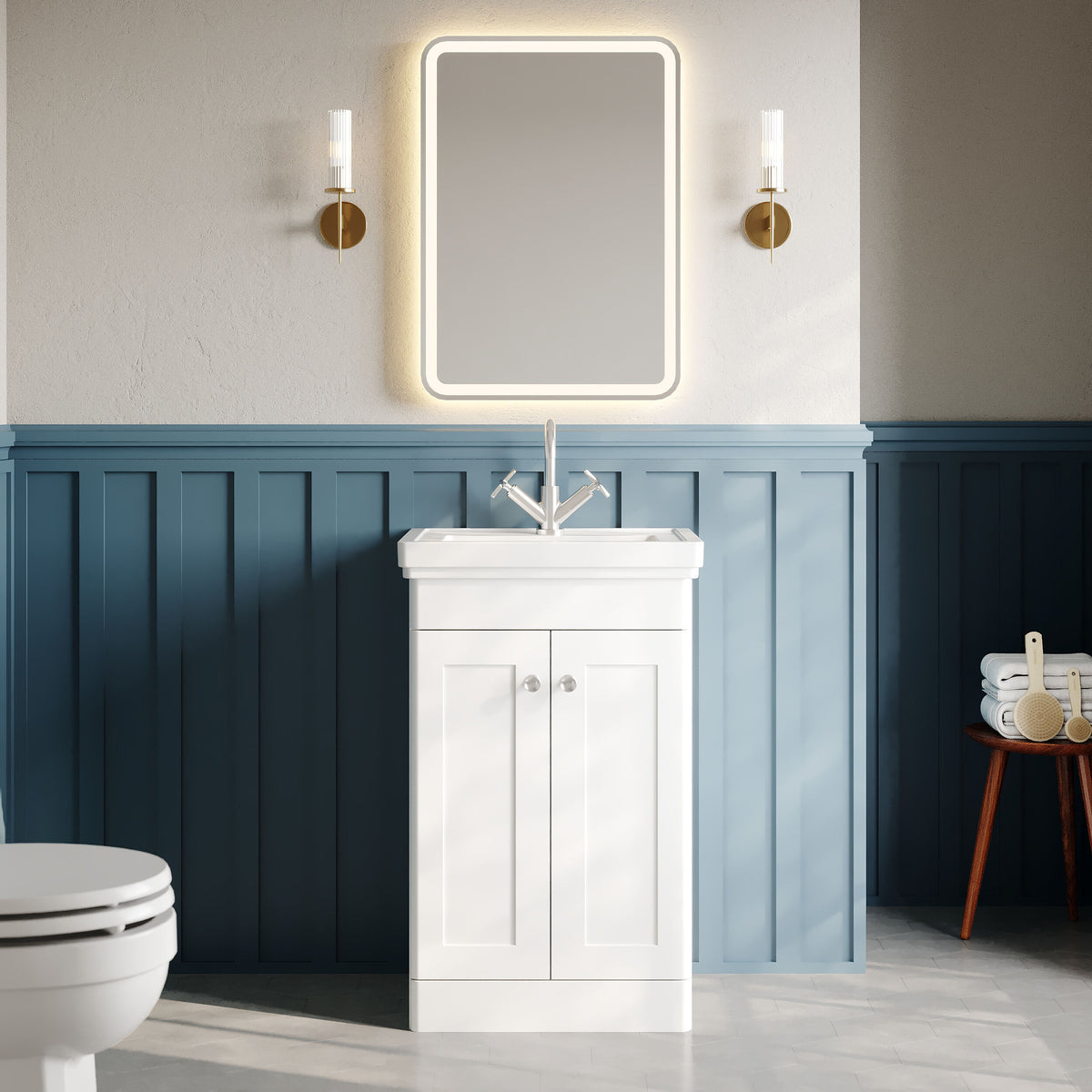 Modern Splash 500mm Satin White 2 Door Floor Standing Vanity Unit With 1 Tap Hole Basin