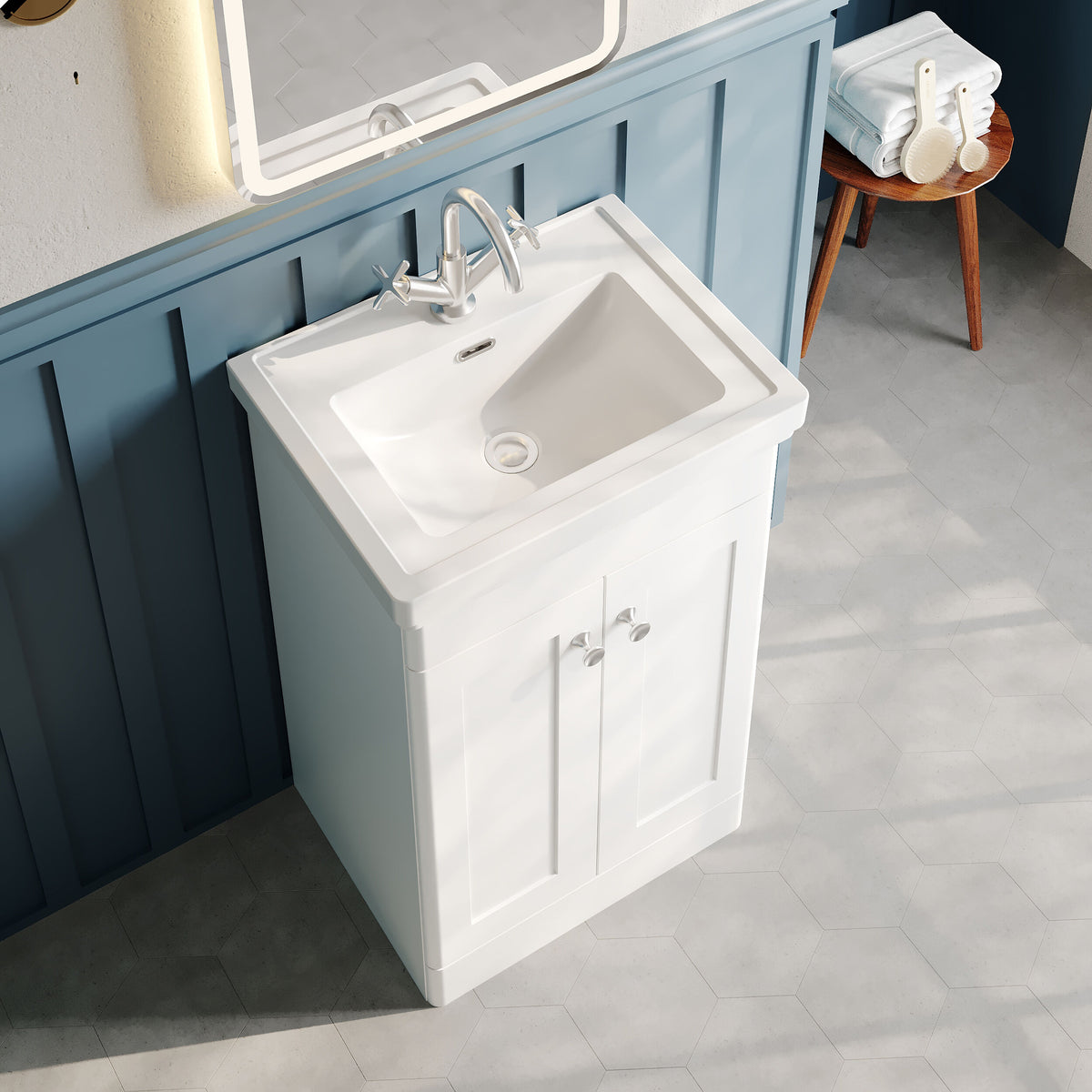 Modern Splash 500mm Satin White 2 Door Floor Standing Vanity Unit With 1 Tap Hole Basin