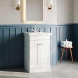 Modern Splash 500mm Satin White 2 Door Floor Standing Vanity Unit With 1 Tap Hole Basin