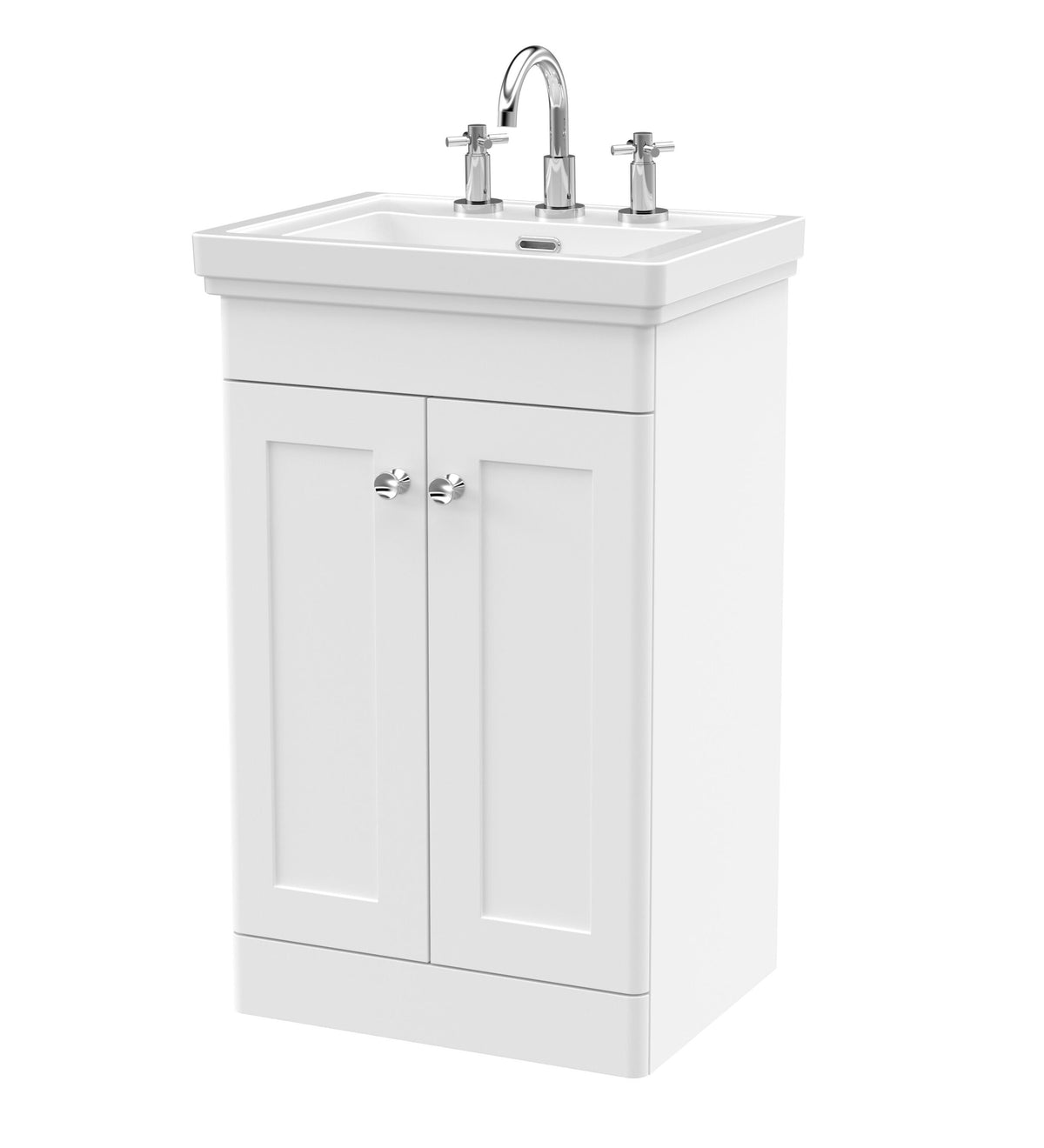Modern Splash 500mm Satin White 2 Door Floor Standing Vanity Unit With 3 Tap Hole Basin
