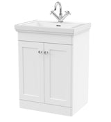 Modern Splash 600mm Satin White 2 Door Floor Standing Vanity Unit With 1 Tap Hole Basin With Ceramic Basin