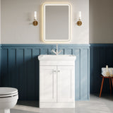 Modern Splash 600mm Satin White 2 Door Floor Standing Vanity Unit With 1 Tap Hole Basin With Ceramic Basin
