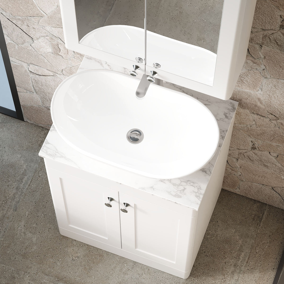 Modern Splash 600mm 2 Door Floor Standing Vanity Unit With Carrara Marble Worktop