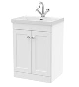 Modern Splash 600mm Satin White 2 Door Floor Standing Vanity Unit With 1 Tap Hole Thin Edge Basin