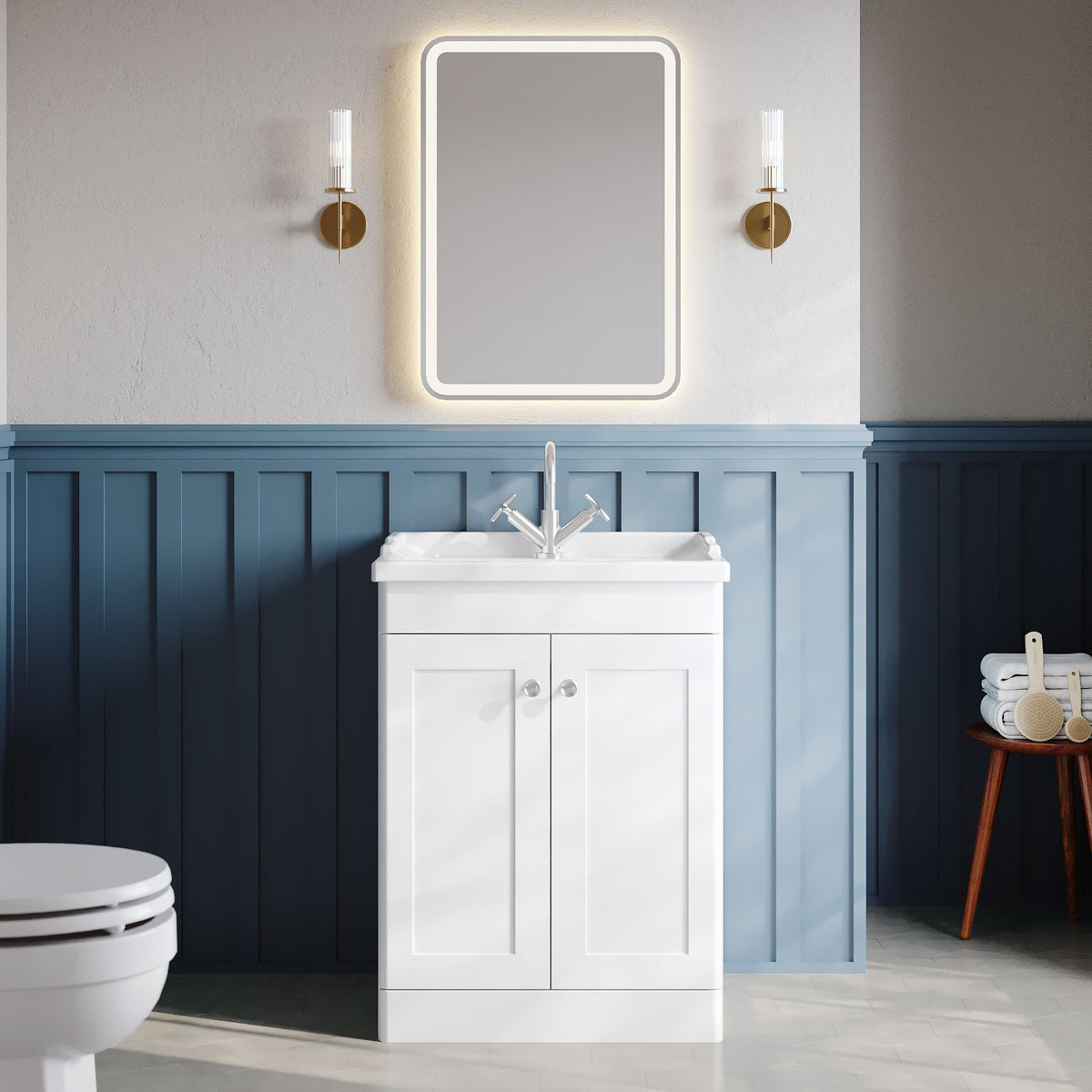 Modern Splash 600mm Satin White 2 Door Floor Standing Vanity Unit With 1 Tap Hole Basin