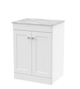 Modern Splash 610mm Satin White 2 Door Floor Standing Vanity Unit With Grey Marble Worktop