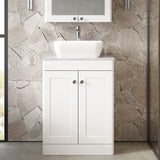 Modern Splash 610mm Satin White 2 Door Floor Standing Vanity Unit With Grey Marble Worktop