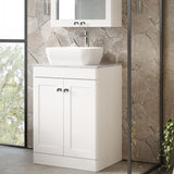 Modern Splash 610mm Satin White 2 Door Floor Standing Vanity Unit With Grey Marble Worktop
