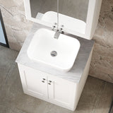 Modern Splash 610mm Satin White 2 Door Floor Standing Vanity Unit With Grey Marble Worktop