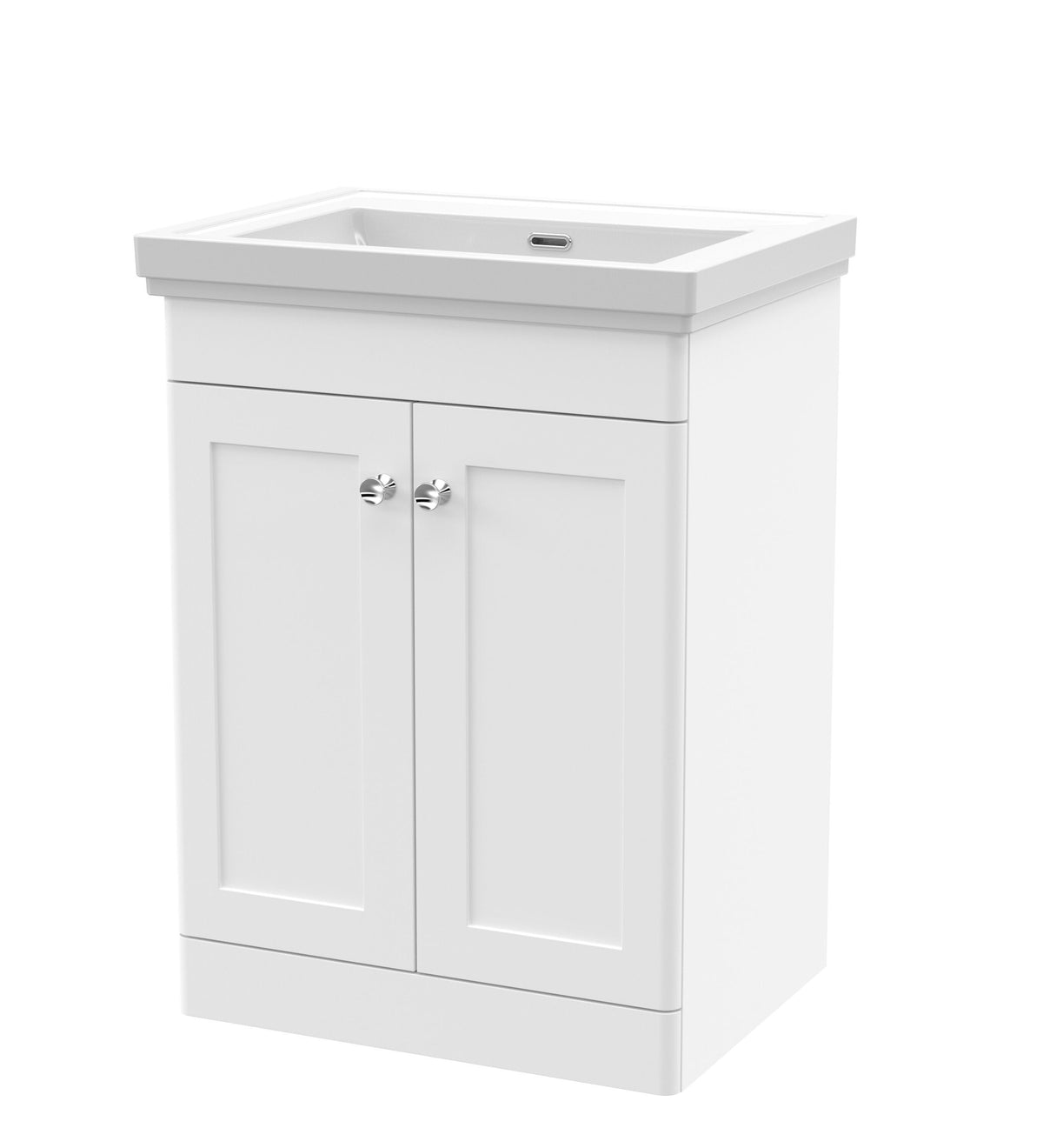 Modern Splash 600mm Satin White 2 Door Floor Standing Vanity Unit With Basin