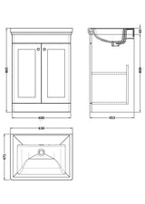 Modern Splash 600mm Satin White 2 Door Floor Standing Vanity Unit With Basin