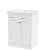 Modern Splash 600mm Satin White 2 Door Floor Standing Vanity Unit With Fireclay Basin
