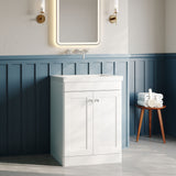 Modern Splash 600mm Satin White 2 Door Floor Standing Vanity Unit With Fireclay Basin