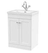Modern Splash 600mm Satin White 2 Door Floor Standing Vanity Unit With 1 Tap Hole Fireclay Basin