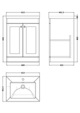 Modern Splash 600mm Satin White 2 Door Floor Standing Vanity Unit With 1 Tap Hole Fireclay Basin