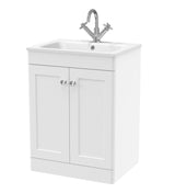 Modern Splash Classique 600mm Satin White 2 Door Floor Standing Vanity Unit With 1 Tap Hole Stone Basin