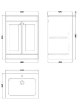 Modern Splash Classique 600mm Satin White 2 Door Floor Standing Vanity Unit With 1 Tap Hole Stone Basin