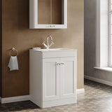 Modern Splash Classique 600mm Satin White 2 Door Floor Standing Vanity Unit With 1 Tap Hole Stone Basin