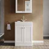 Modern Splash Traditional 600mm Satin White 2 Door Floor Standing Vanity Unit With 1 Tap Hole Stone Basin