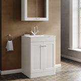 Modern Splash Traditional 600mm Satin White 2 Door Floor Standing Vanity Unit With 1 Tap Hole Stone Basin