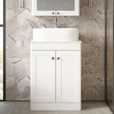 Modern Splash 600mm Satin White 2 Door Floor Standing  Vanity Unit With White Marble Worktop