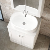 Modern Splash 600mm Satin White 2 Door Floor Standing  Vanity Unit With White Marble Worktop