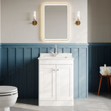 Modern Splash 600mm Satin White 2 Door Floor Standing Vanity Unit With 1 Tap Hole Marble Basin