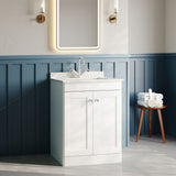 Modern Splash 600mm Satin White 2 Door Floor Standing Vanity Unit With 1 Tap Hole Marble Basin