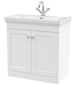 Modern Splash 800mm Satin White 2 Door Floor Standing Vanity Unit With 1 Tap Hole Basin With Ceramic Basin