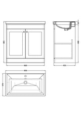 Modern Splash 800mm Satin White 2 Door Floor Standing Vanity Unit With 1 Tap Hole Basin With Ceramic Basin