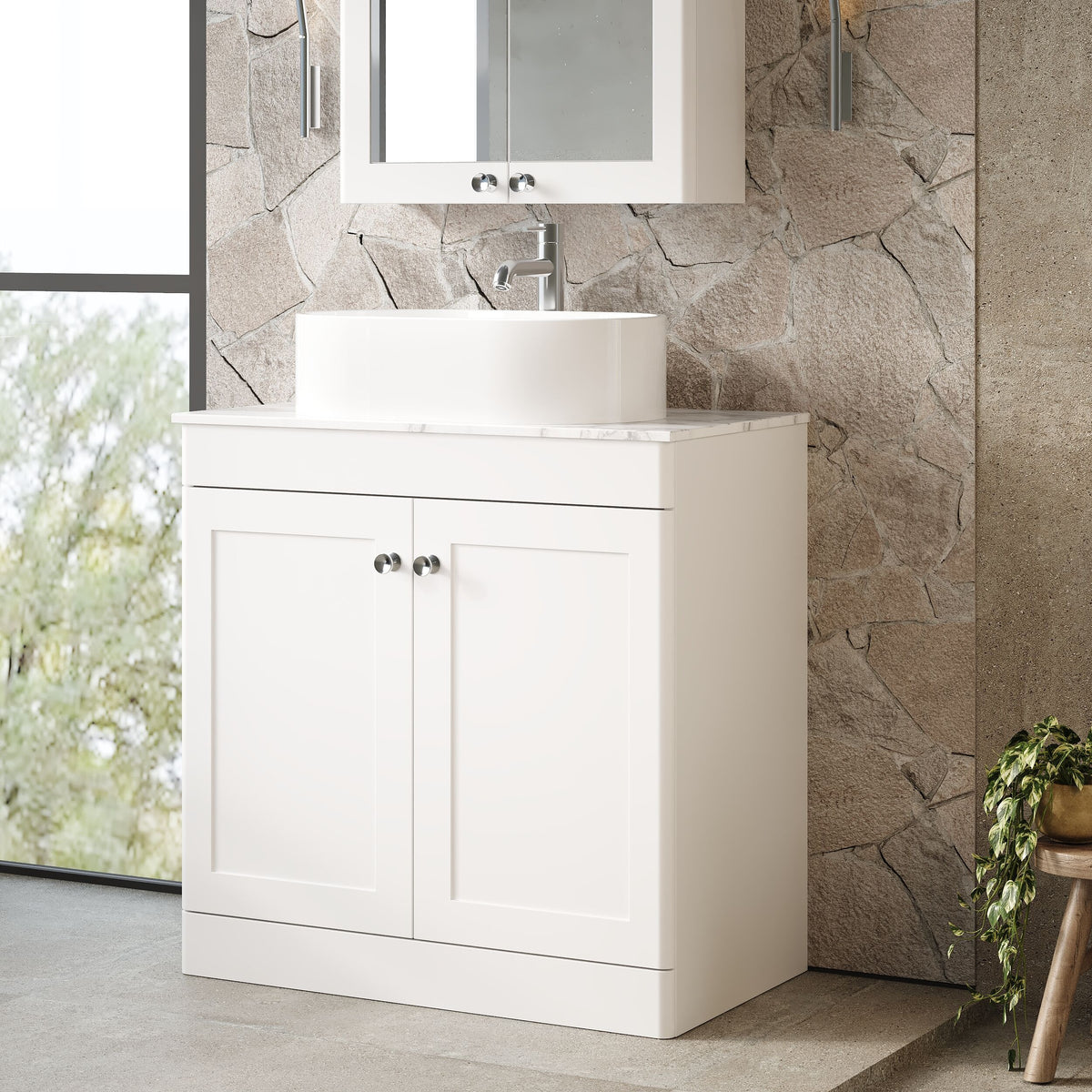 Modern Splash 800mm 2 Door Floor Standing Vanity With Carrara Marble Worktop