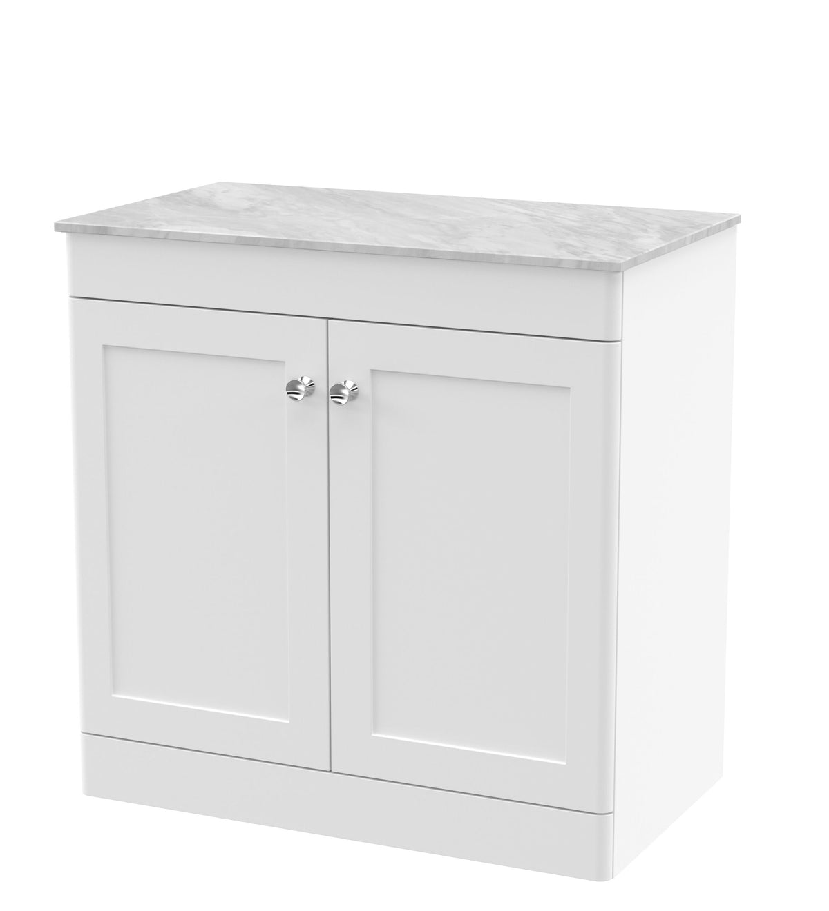 Modern Splash 800mm Satin White 2 Door Floor Standing Vanity With Grey Marble Worktop